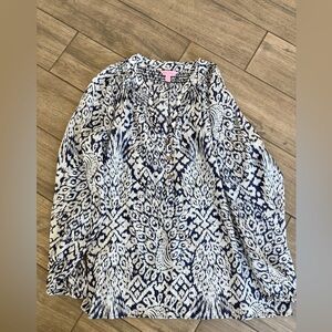 Lilly Pulitzer silk Navy and White Patterned Women's Top